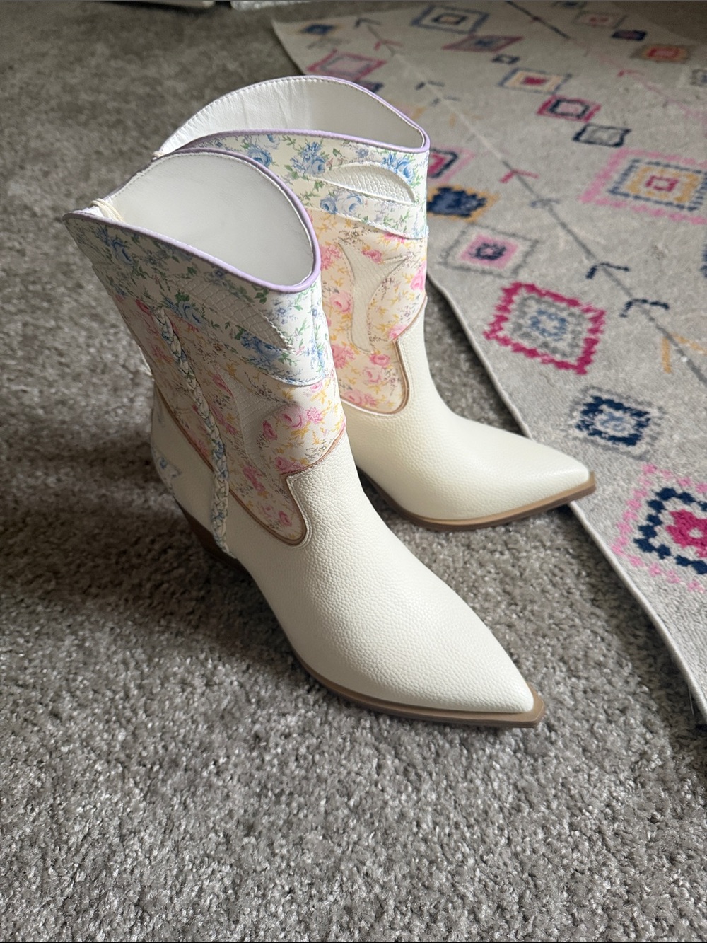 Altar'd State Cream Floral Western Ankle Boots
